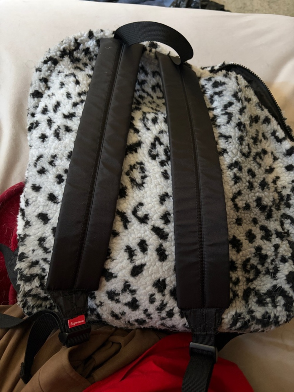 Supreme Black & White Sherpa Leopard-Print Backpack - Picture 2 of 2